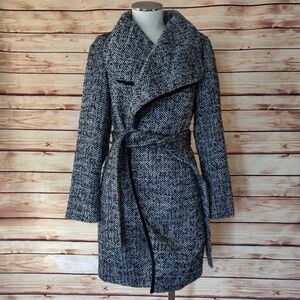 BCBGeneration B&W Herringbone Tweed Tie Waist Coat